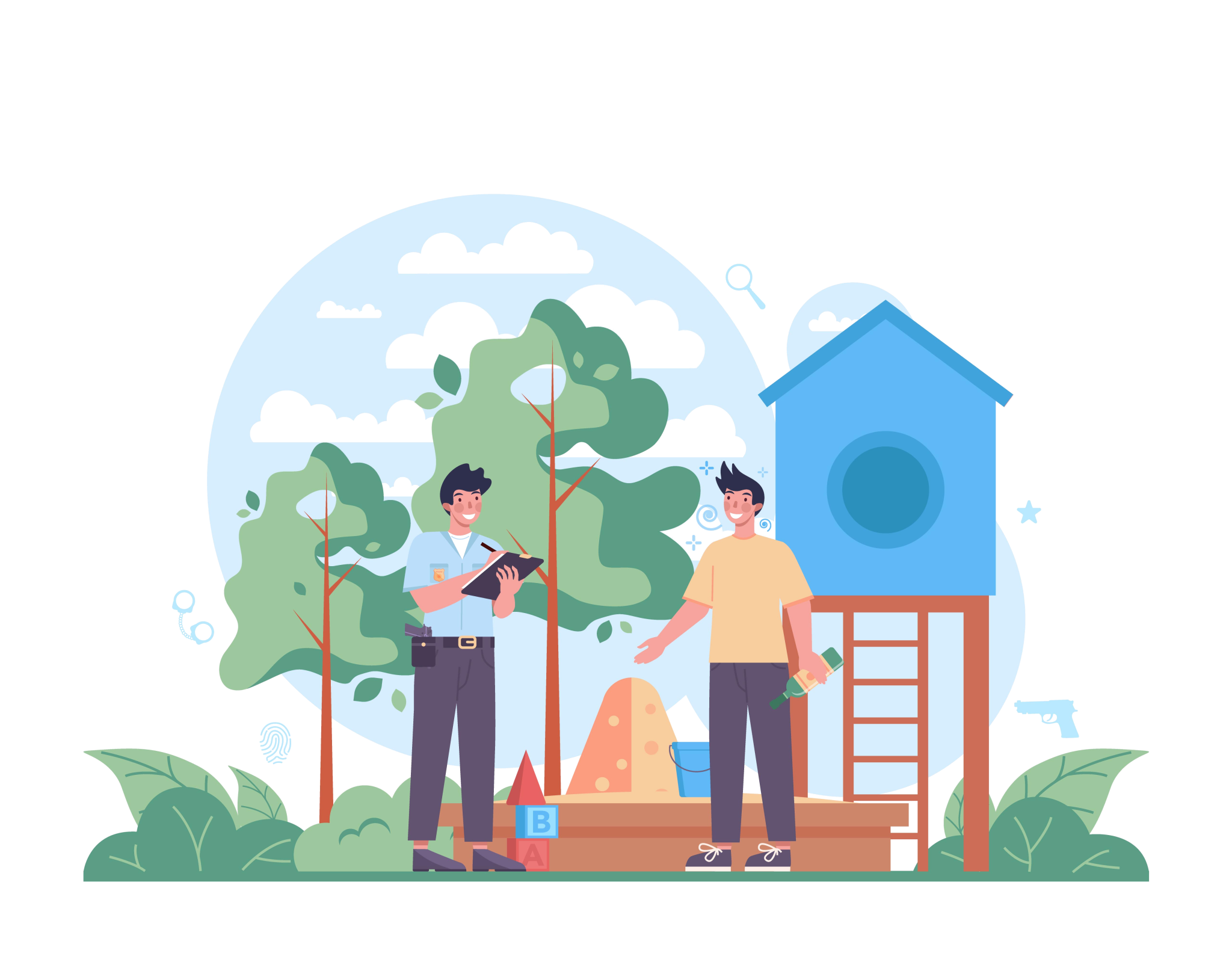 Graphic illustration of two people outdoors